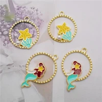6pcs enamel mermaid shell starfish charms cartoon marine life animal pendant necklace earrings diy bracelet keychain accessory