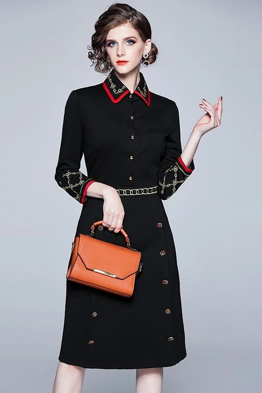 

ZP 8537 2019 European American retro fashion embroidered doll collar dress mid-length Dress