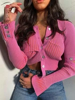tossy removable sleeve irregular button knitted cropped top v neck slim patchwork pink t shirt fashion knitwears 2022 spring