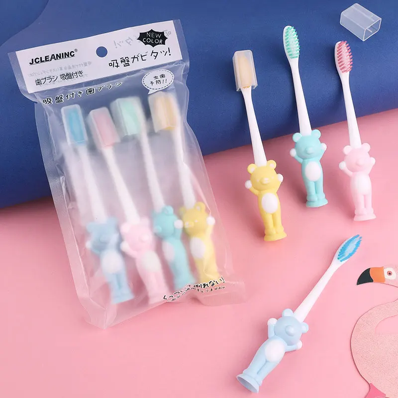 

4Pcs Cute Cartoon Toothbrush Children Bamboo Charcoal Short Handle Toothbrush