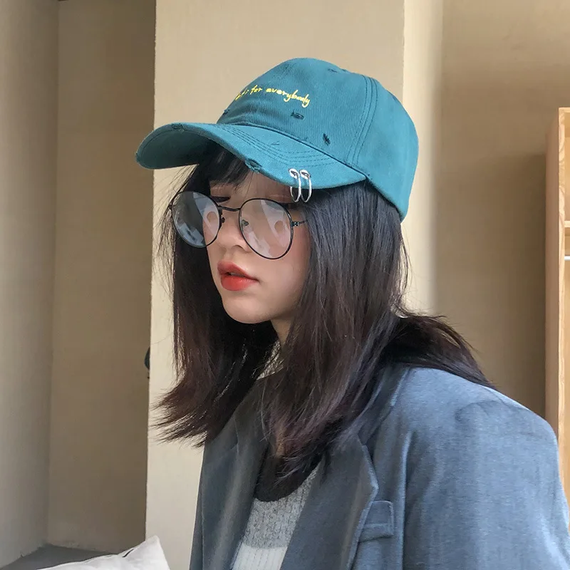 Harajuku Solid Ring Safety Pin Curved Hats Fashion Hoop Baseball Cap Women Men Sun Cap Snapback Hip Hop Caps