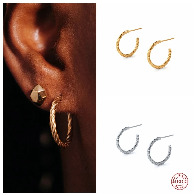 

BOAKO 925 Стерлинговое серебро золото твист обруч, серьги, пирсинг круглая серьга круга Ohrringe свадебные туфли в стиле панк-рок, роскошные ювелирн...