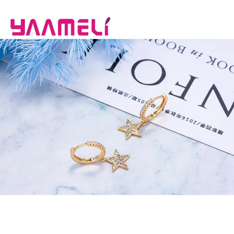 

Luxury Super Star Drop Earrings 925 Sterling Silver Full Crystal Zircon Huggie Pendientes for Women Female Ear Brincos