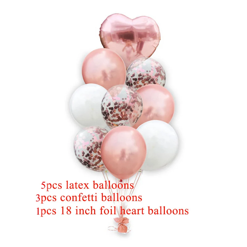 9pcs Balloons Set Розовое золото конфетти латексные шары набор звезда сердце воздушный шар из фольги День Рождения украшения Дети Свадьба баллон детский душ принадлежности - Цвет: 9pcs Balloons Set