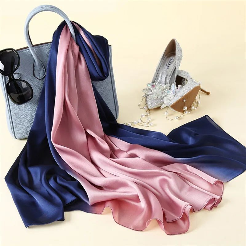 180*90cm Women's Silk Gradient Colorful Scarf Fashion Lady Scarves Soft Solid Shawls 12 Colors |