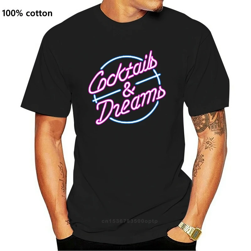 

New Cocktails and Dreams 80s Cocktail Movie Party Costume Bar Drinking Black T-Shirt Print T Shirt Summer Style Top Tee