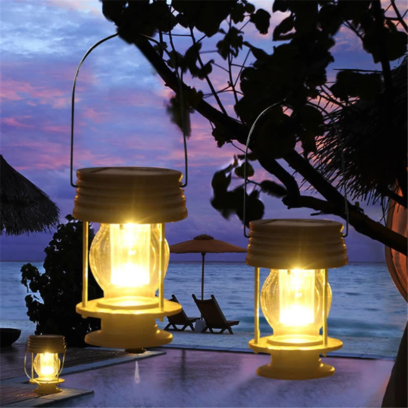 

2Pcs Outdoor Portable Solar Light Retro Lantern Garden Light Waterproof Yard PathHanging Lamp Solar Decorative Lanterns