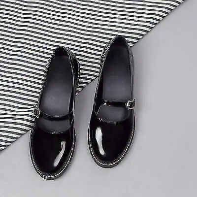 

Womens Patent Leather Mary Jane Flats Shoes Buckle Strap Round Toe Shoes M73