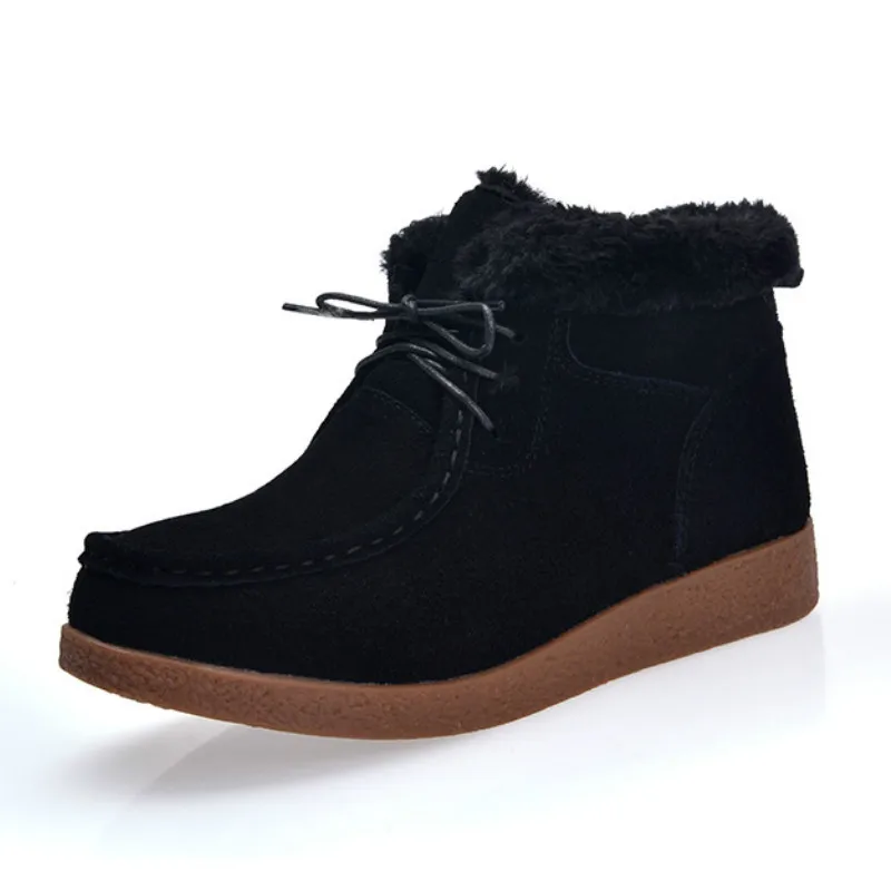 Black Женские ботильоны; модная кожаная обувь; зимняя женская обувь; Botines Mujer; повседневная обувь на платформе со шнуровкой; Теплая обувь; botas mujer; 35-40 - Цвет: Black
