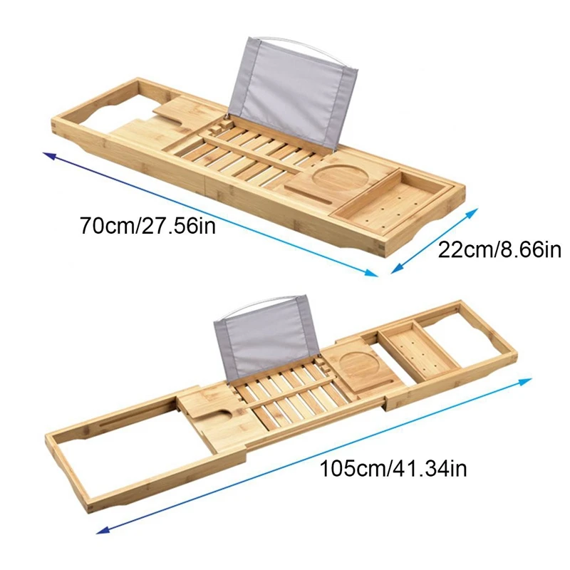 

105cm Bathroom Bamboo Bath Bathtub Shelf Bridge Tub Caddy Tray Rack Retractable Wine Glass Book Holder Bathtub Rack