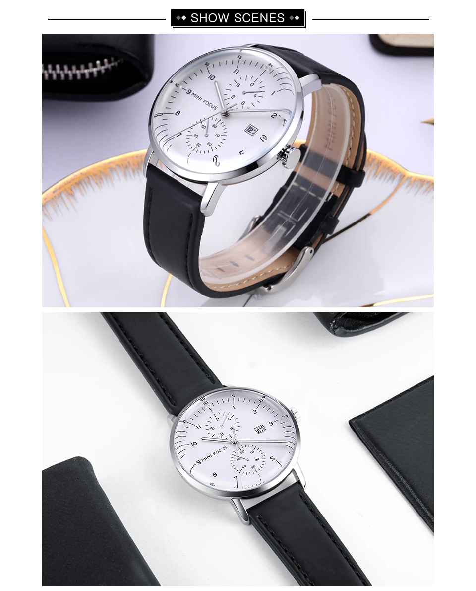 Мужские кварцевые часы с ремешком из натуральной кожи и отображением даты |