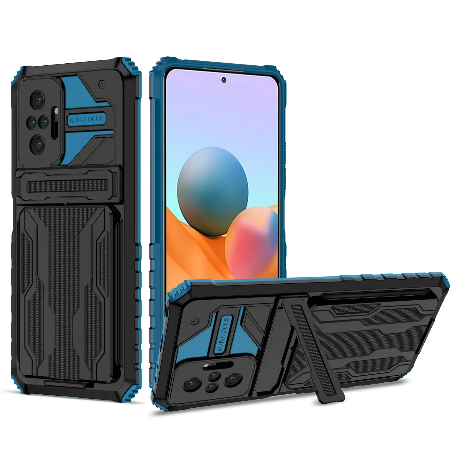 

Anti fall Luxury Armor Protection Sliding Card Package Bring Bracket Phone Case For Xiaomi Redmi Note 10 Pro Max 4G 5G 10S Cover