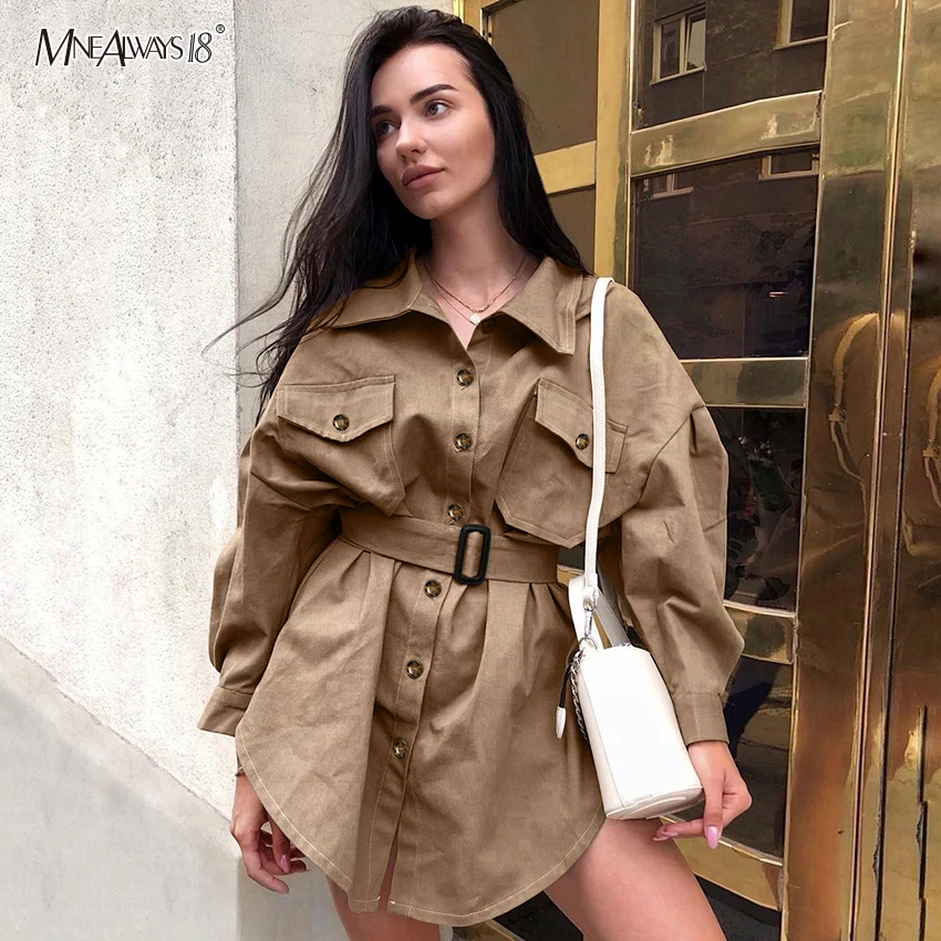 Женское винтажное Повседневное платье Mnealways18 длинное туника цвета хаки с рукавом