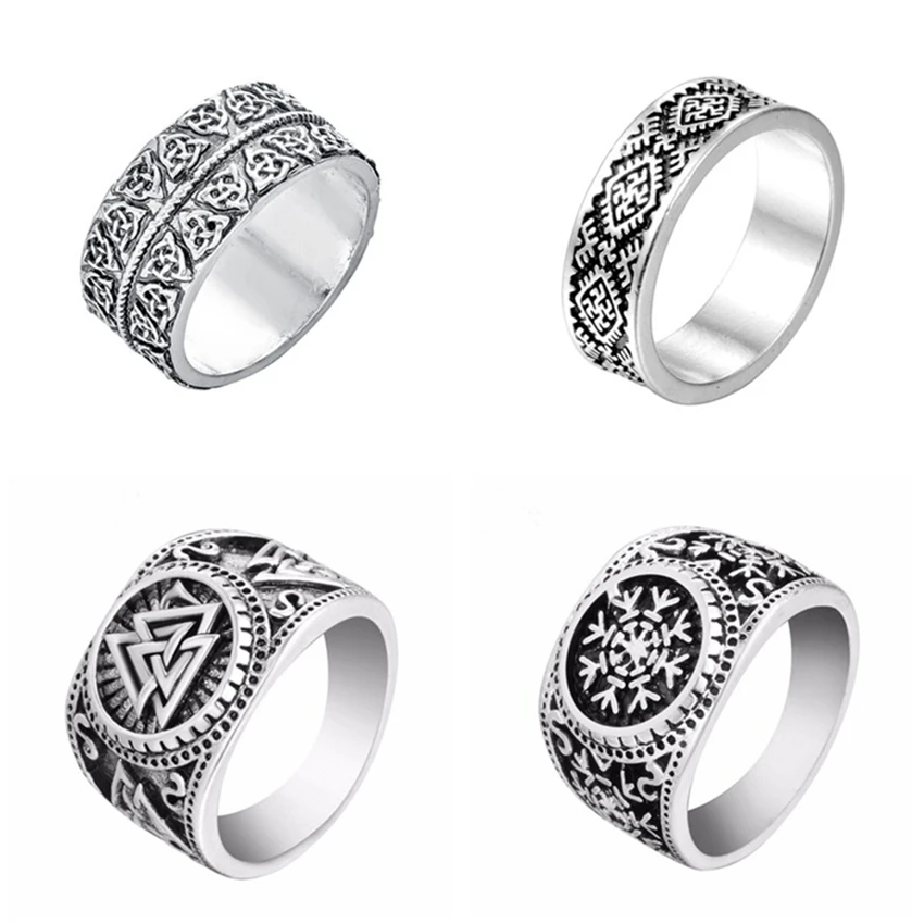 Kinitial модные руны викингов широкое кольцо резные узел кольца ювелирные изделия