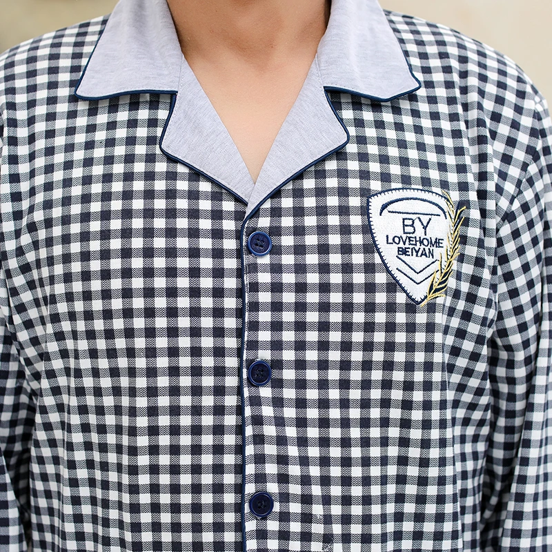 

Pyjama Men Chinese Pajamas Button Cardigan Long Sleeve Nightwear Plaid Lapel Home Clothing 100% Cotton Plus Size 5xl Man Big Set