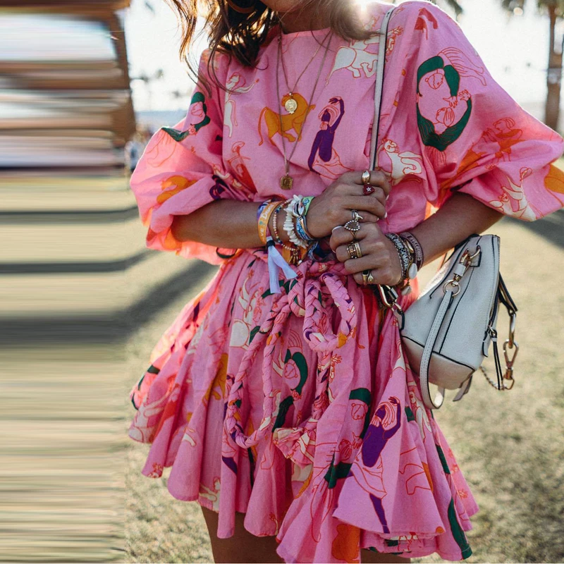 Милое мини-платье с длинным рукавом и милым принтом женское шикарное уличное