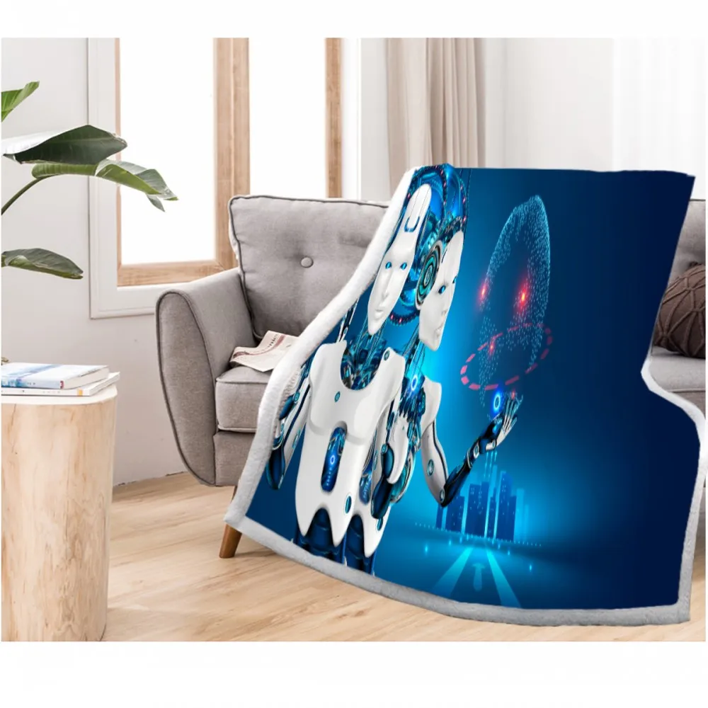 Одеяло с изображением робота зимнее постельное белье для детей мальчиков шерпа