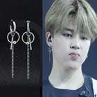 Новые корейские серьги для мальчиков KPOP из нержавеющей стали JiMin Длинная цепочка круглая подвеска клипсы для ушей Панк гранж женские мужские сережки-гвоздики