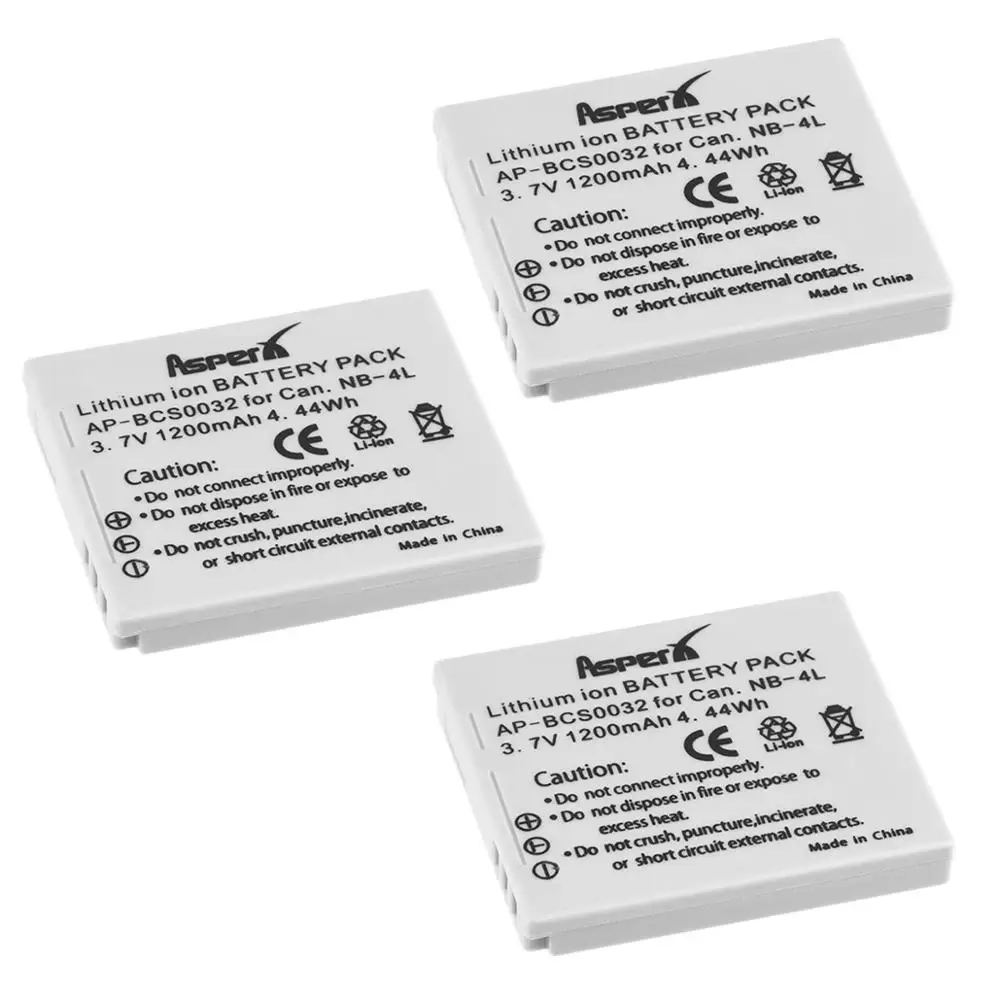 Батарея для камеры AsperX 3Pc 1200mAh NB-4L NB 4L NB4L батарея Canon IXUS 30 40 50 55 60 65 80 100 I20 PowerShot SD1000 1100 |