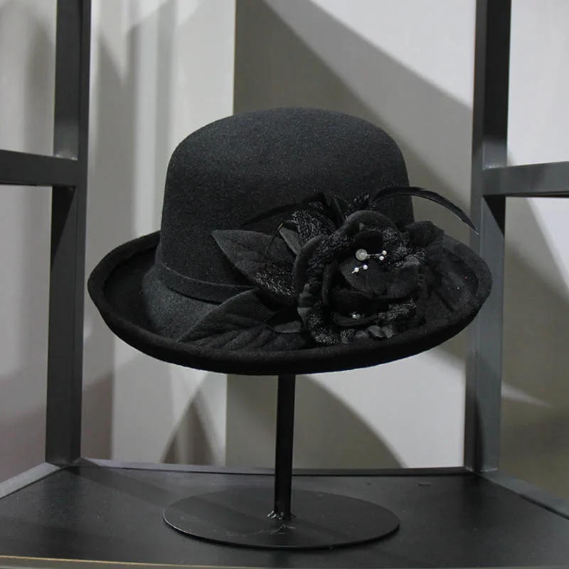 FS широкие поля шерсть фетр церковь платья для женщин дерби шапки цветок винтаж