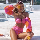 Купальник женский в горошек, пикантный комплект бикини с завышенной талией, купальник с рукавом, пляжная одежда, бикини с принтом, 2021