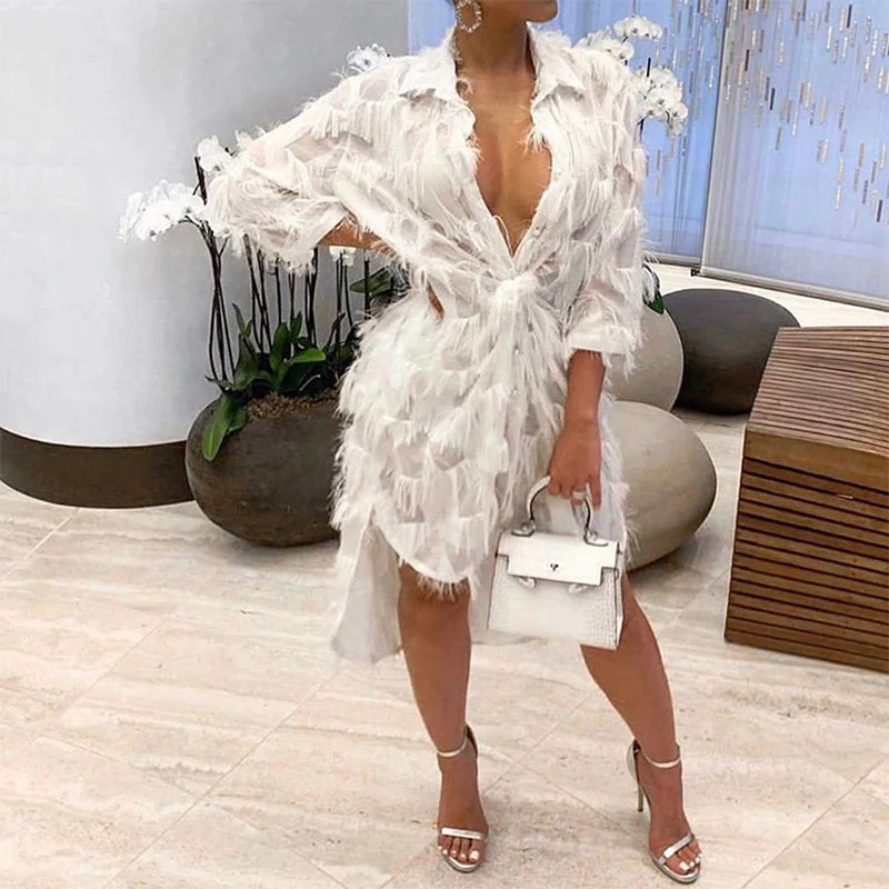 Женское платье рубашка с отложным воротником белое прозрачное свободное