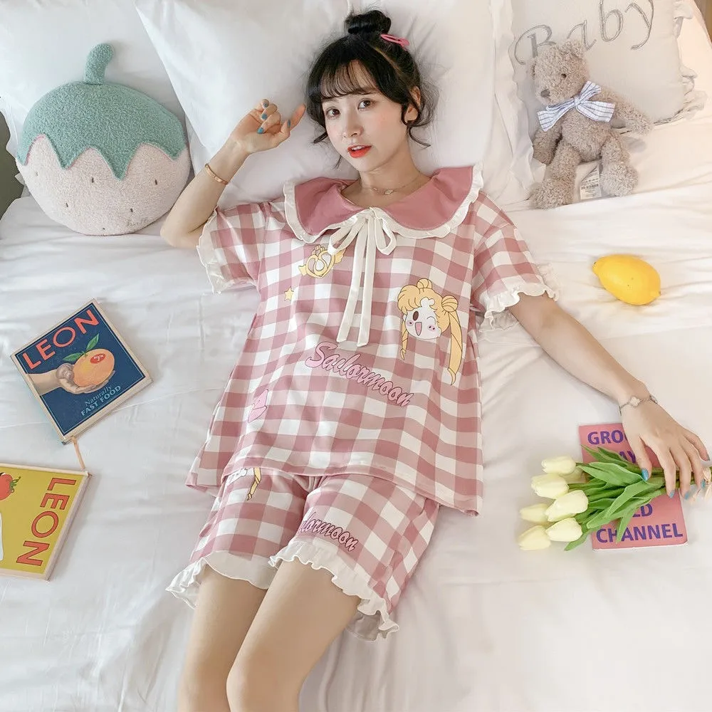 

Seeslim Janpan Kawaii Pijamas Women Doll Collar Cute Nightwear Sleepwear Sailor Moon Anime Homesuit Girls Sweet Mujer Home Shirt