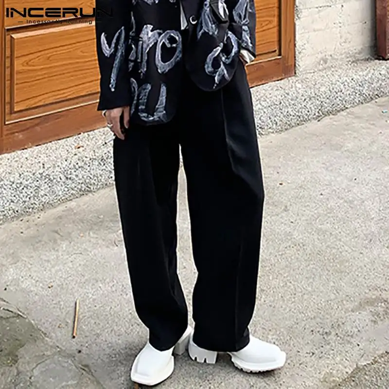 

INCERUN Solid Color Men Casual Pants Joggers Streetwear Fashion Straight Trousers 2021 Pockets Leisure Pantalones Hombre S-5XL