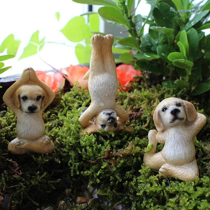 

Yoga Dog Statue Set Miniatures Garden Decoration Plant Pot Porch Flower Patch Window Terrace Balconies Tabletop Ornaments