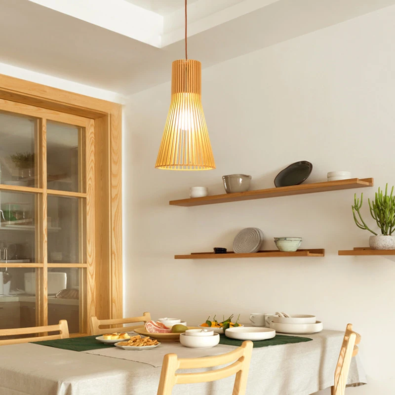 

Nordic creative restaurant living bar table solid wood chandelier, German birdcage wooden art pastoral Japanese style chandelier