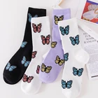 Носки с бабочками женские в Корейском стиле, уличная одежда в стиле Харадзюку, милые дизайнерские носки фиолетового цвета, европейские размеры 35-40