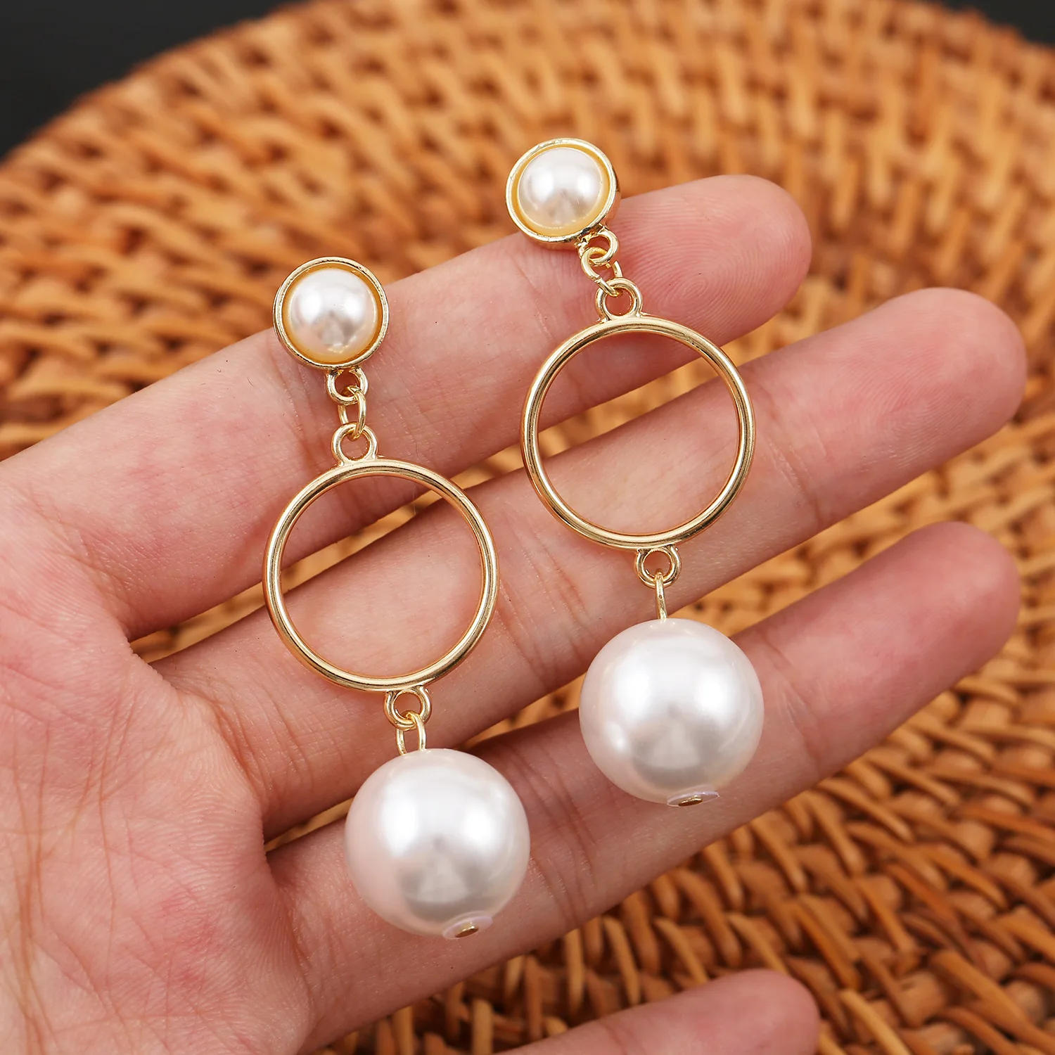 Vintage Baroque Pearl Earrings For Women Gold Plated Geometric Shaped Drop Earrings Dangle Ear Accerissice