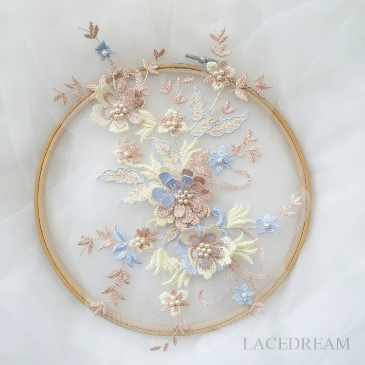 2 шт./партия Красивый Цветочный вышитый 3D кружевной Жемчуг бисером аппликатор для