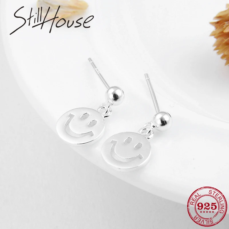 Женские серьги-подвески со смайликом вечерние серебра 100% пробы | Украшения и