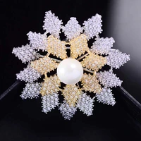 high quality metal scarf pins fashion sparkling zirconia pearl large flower brooch pendant for women clothing accessories
