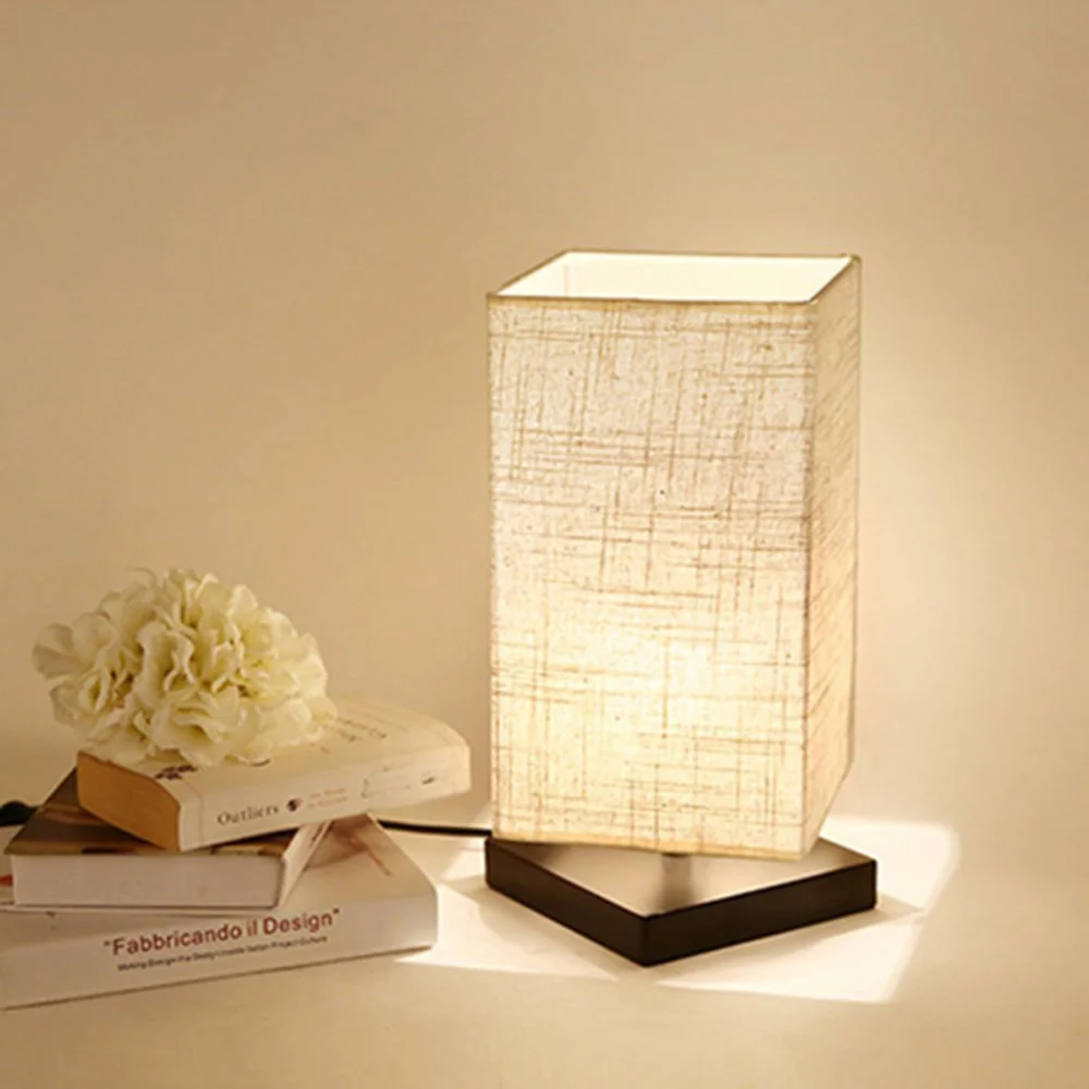 

Wood Table Lamp Retro Minimalist Wood and Fabric Shade Relax Lighting for Bedroom Bedside Desk Lamp Contemporary Living Ro