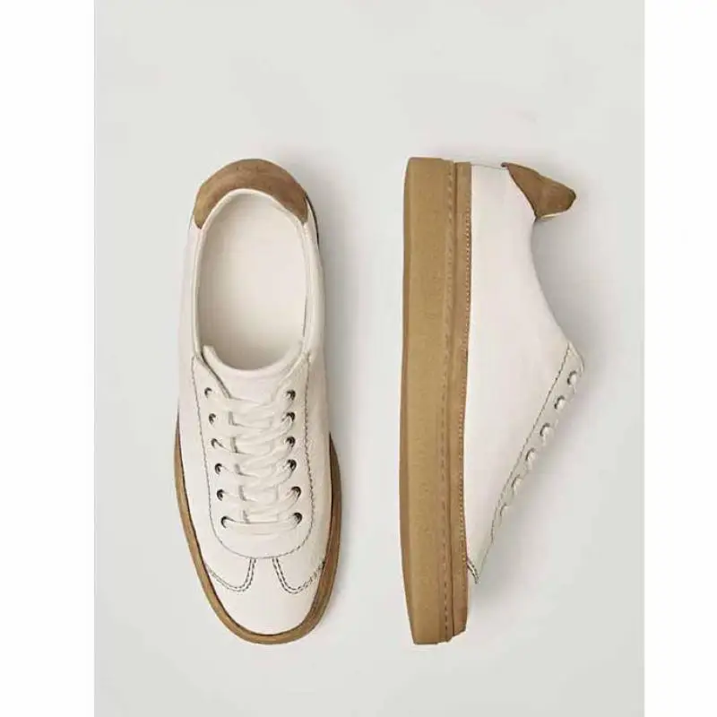 

Small White Shoes Woman Cowhide Leather Lace-up Sneakers Comfortable Color Matching Flats Shoes Oxford Vulcanized Shoe Oafers