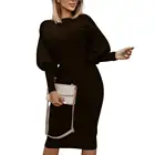 Женское платье с пышными рукавами, облегающее офисное элегантное праздничное платье до колен с круглым вырезом, одежда черного цвета xxxl для дома и осени