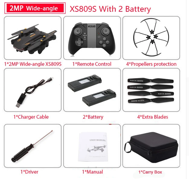 Wide 2MP 2B Carry Bg VISUO XS809S XS809HW складной селфи Дрон с широкоугольным 0.3MP/2MP HD камерой Квадрокоптер WiFi FPV RC вертолет мини Дрон xs809 - Цвет: Wide 2MP 2B Carry Bg