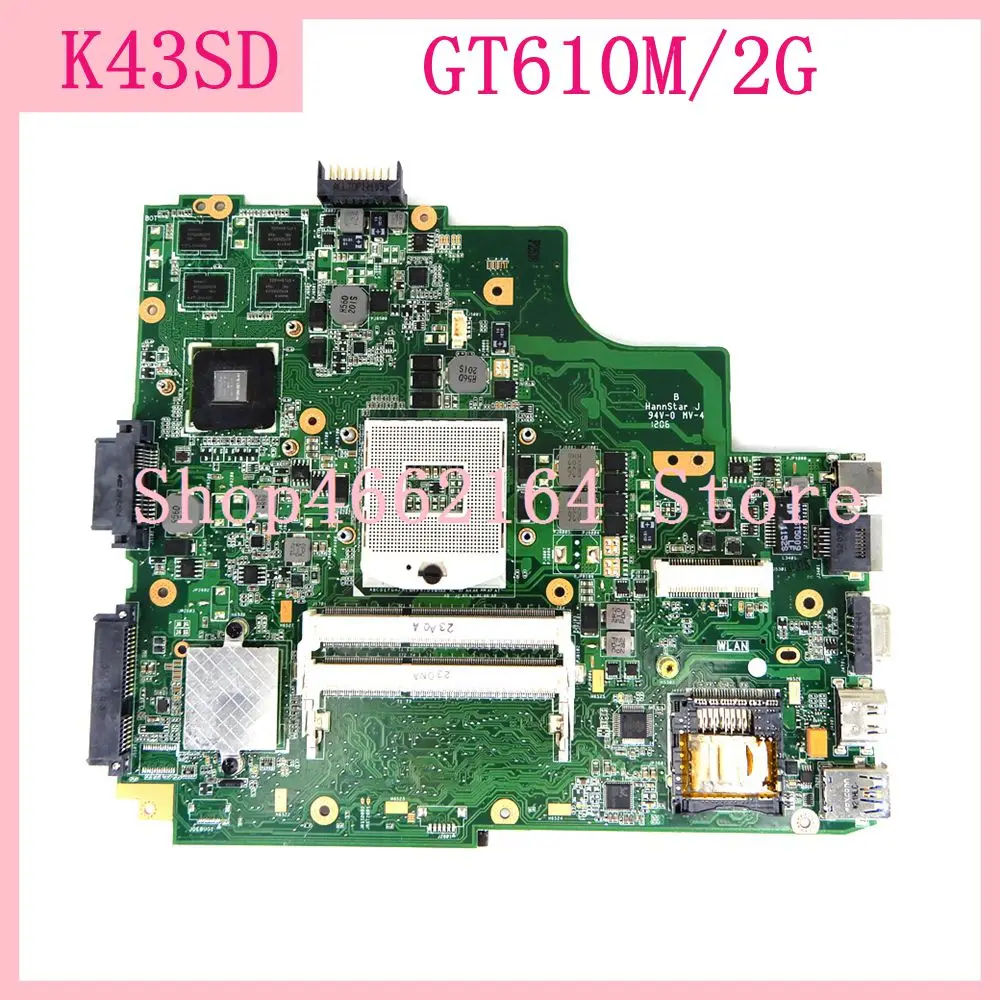 K43SD GT610M/2G Laptop motherboard For ASUS X43S K43S A43S P43S A43SD K43SD Notebook mainboard K43SD Motherboard fully  Used