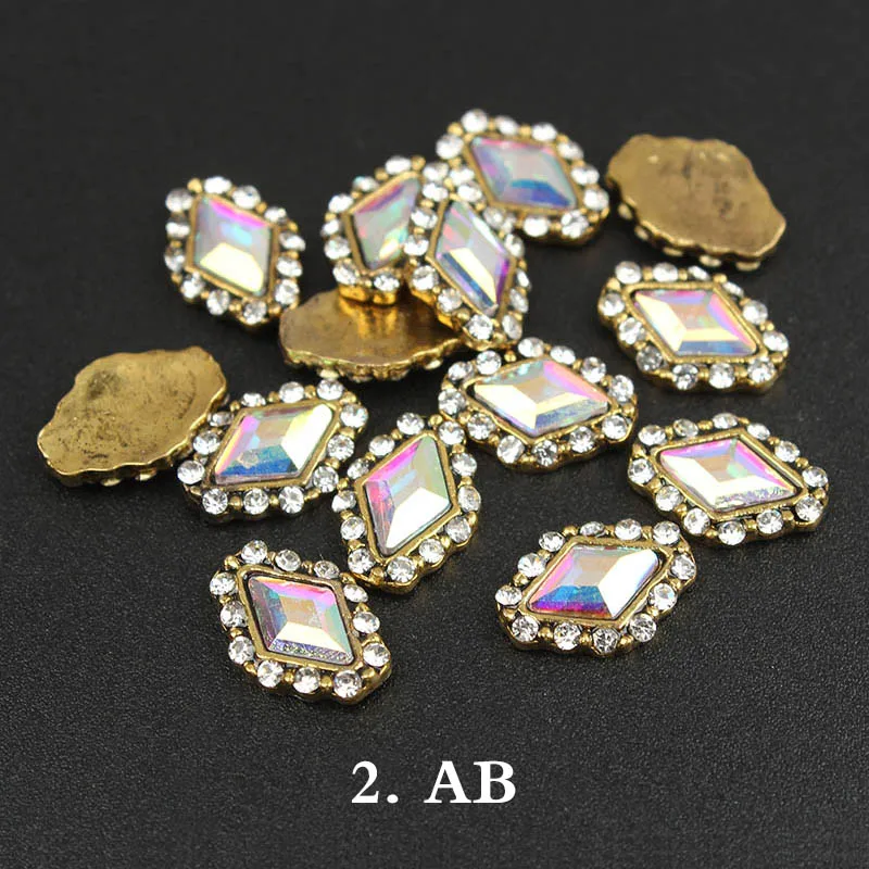 Crystal AB Новинка 30 шт/50 шт 9x12 мм Ретро металлический сплав стеклянные стразы для ногтей для 3D украшения ногтей Аксессуары для маникюра - Цвет: Crystal AB