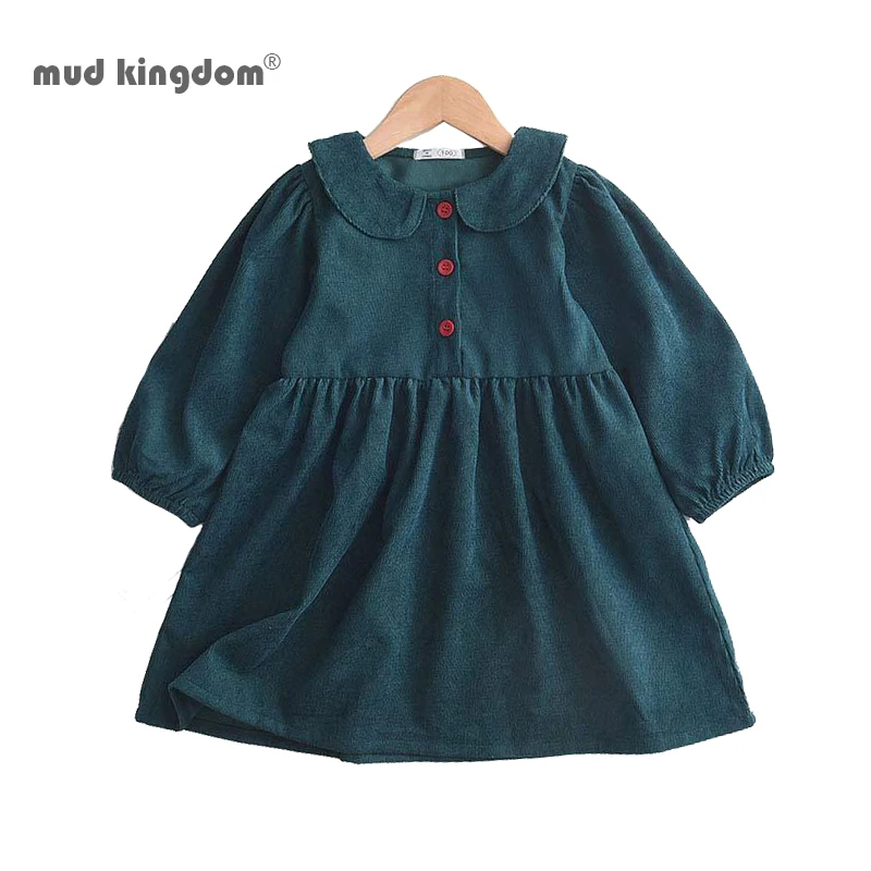 

Mudkingdom Little Girls Long Sleeve Dress Corduroy Peter Pan Collar Button Daily Dresses for Toddler Girl Spring Kids Clothes