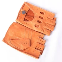 men deerskin gloves high quality breathable half finger real leather semi finger driving gloves male unlined m xl m060