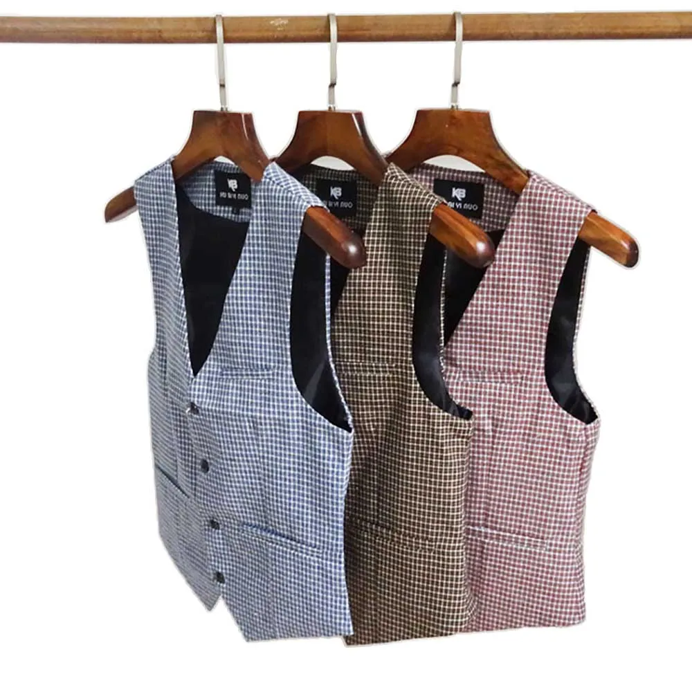 

Men's Waistcoat British Korean Fashion Slim Fit Small Casual Thin Suit Spring Autumn Plaid Sleeveless Jacket Office Clothing