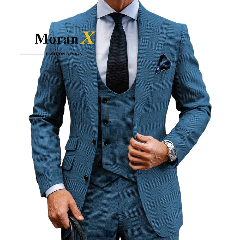Мужской повседневный костюм из трех предметов MoranX двубортный шерстяной Блейзер