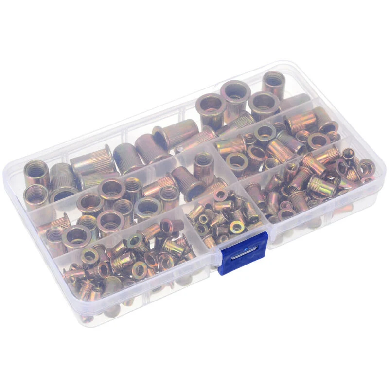 175pcs set of Threaded Rivet Nut Kit Zinc Plated Flat Rivnuts Set M3 4 5 6 8 10 Multi Size Collocation |
