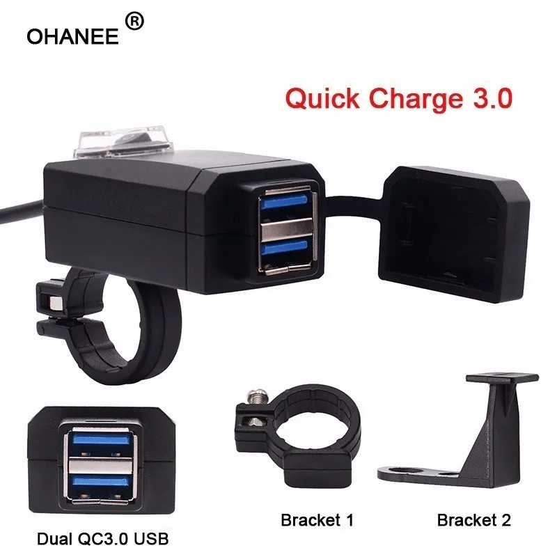 OHANEE Qc3.0 Usb мотоциклетное зарядное устройство мото оборудование двойной Usb быстрая зарядка 12 В блок питания чехол адаптер для iphone samsung huawei