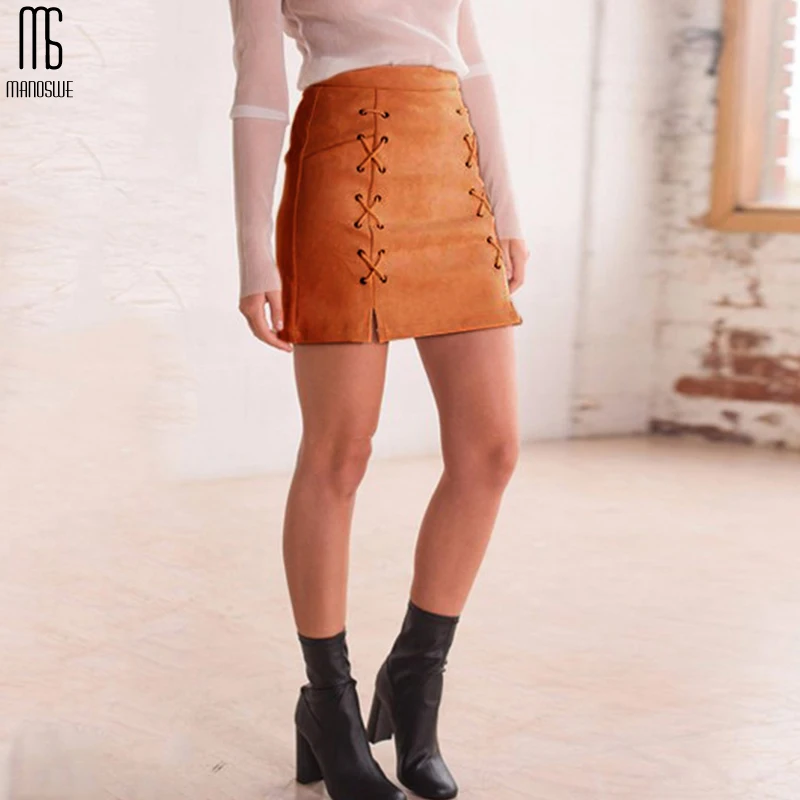 Manoswe/осенне зимняя модная замшевая эластичная Повседневная Женская юбка на