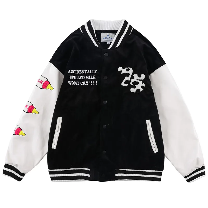 

Hip Hop Baseball Jacket Coat Men Women Couple Velvet Cute Embroidery Oversized College Varsity Bomber Harajuku Fashion Jackets