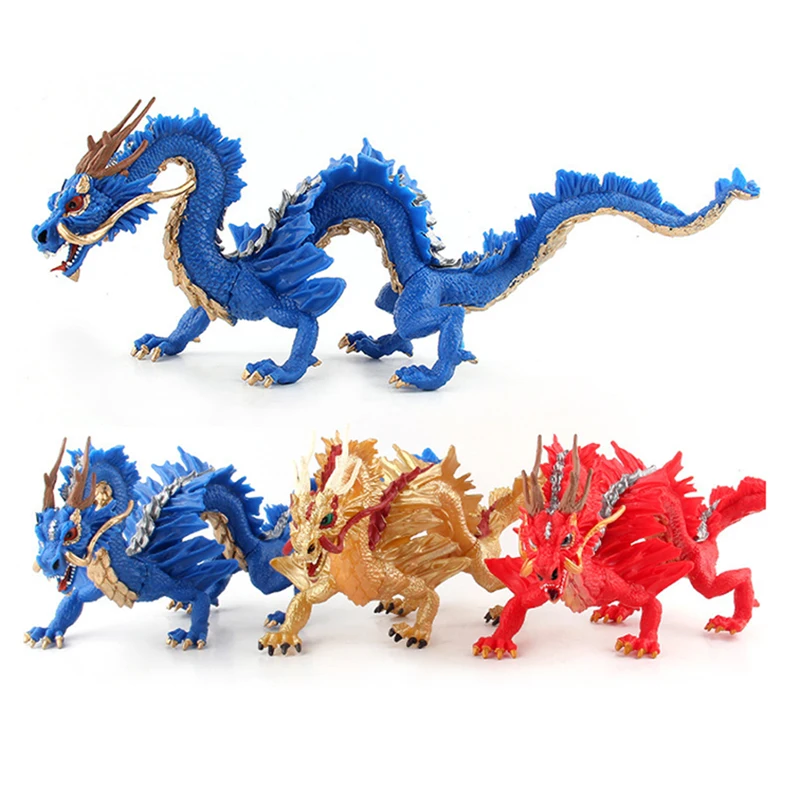 Фигурки животных китайские 29 см большой размер золотистые красные синие